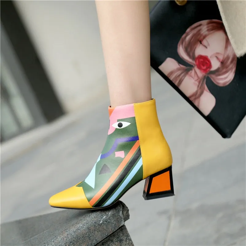 Fashion Brand Women Ankle Snow Boots Warm High Heels Ladies Shoes Woman Party Wedding Pumps Basic Genuine Leather Boots