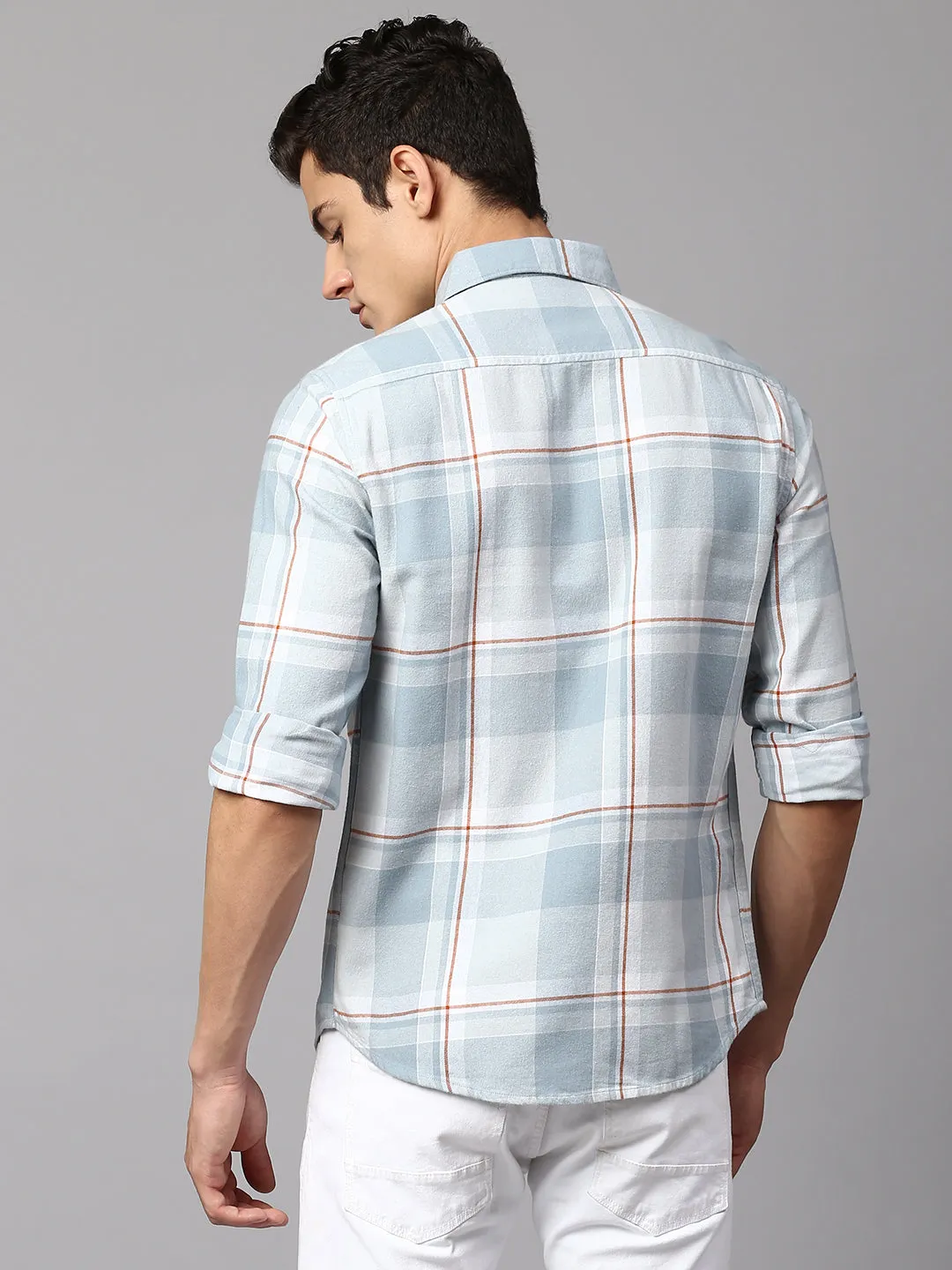 Men's Checkered Dusty Grey Slim Fit Casual Shirt  Spread Collar